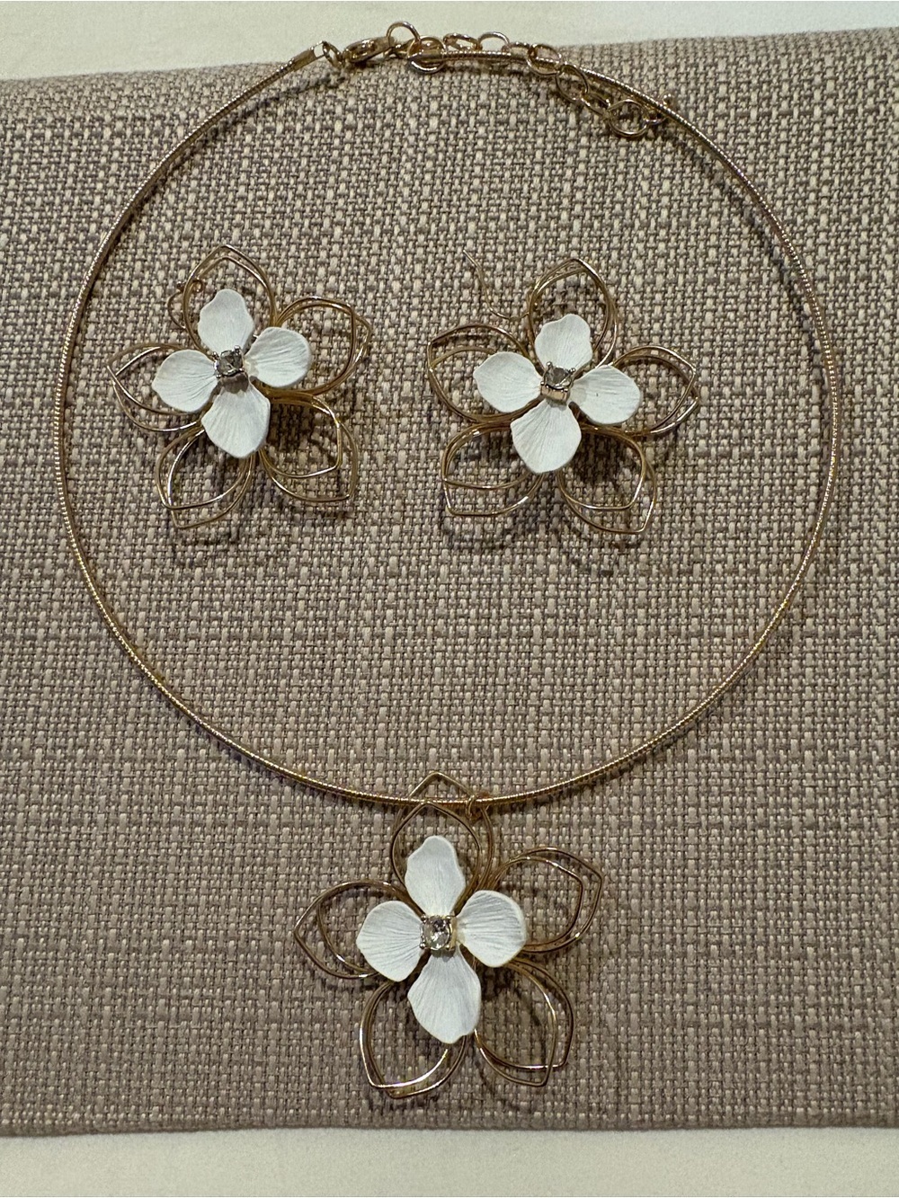 Source Unknown Gold Floral Choker Necklace with White Petal Accent